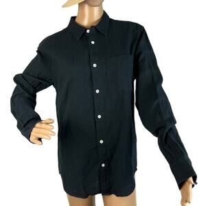 Madewell Perfect Fit Button Up Shirt Black Crinkle Cotton Size S Winter Layers